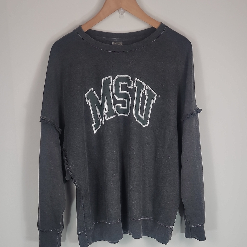 MSU Michigan State Univ. Women's Charcoal Crew Neck Sweater